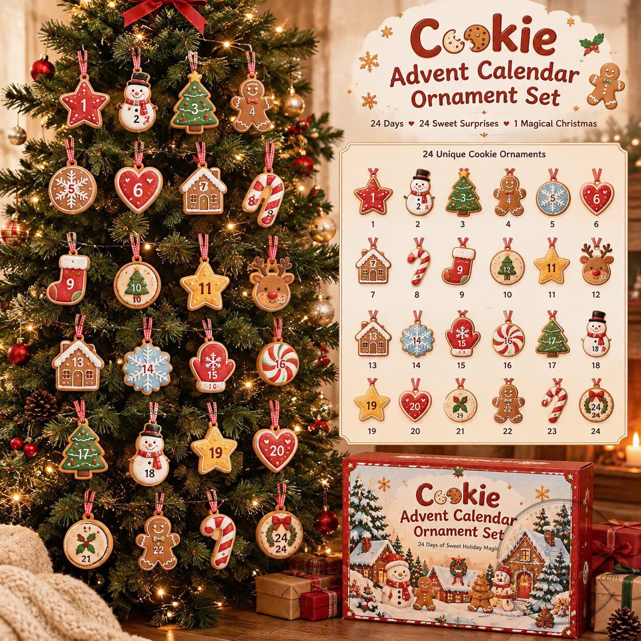 Cookie Advent Calendar Christmas Ornaments Set 24 Piece Holiday Tree Decorations 7 Cookie Advent Calendar Christmas Ornaments Set 24 Piece Holiday Tree Decorations